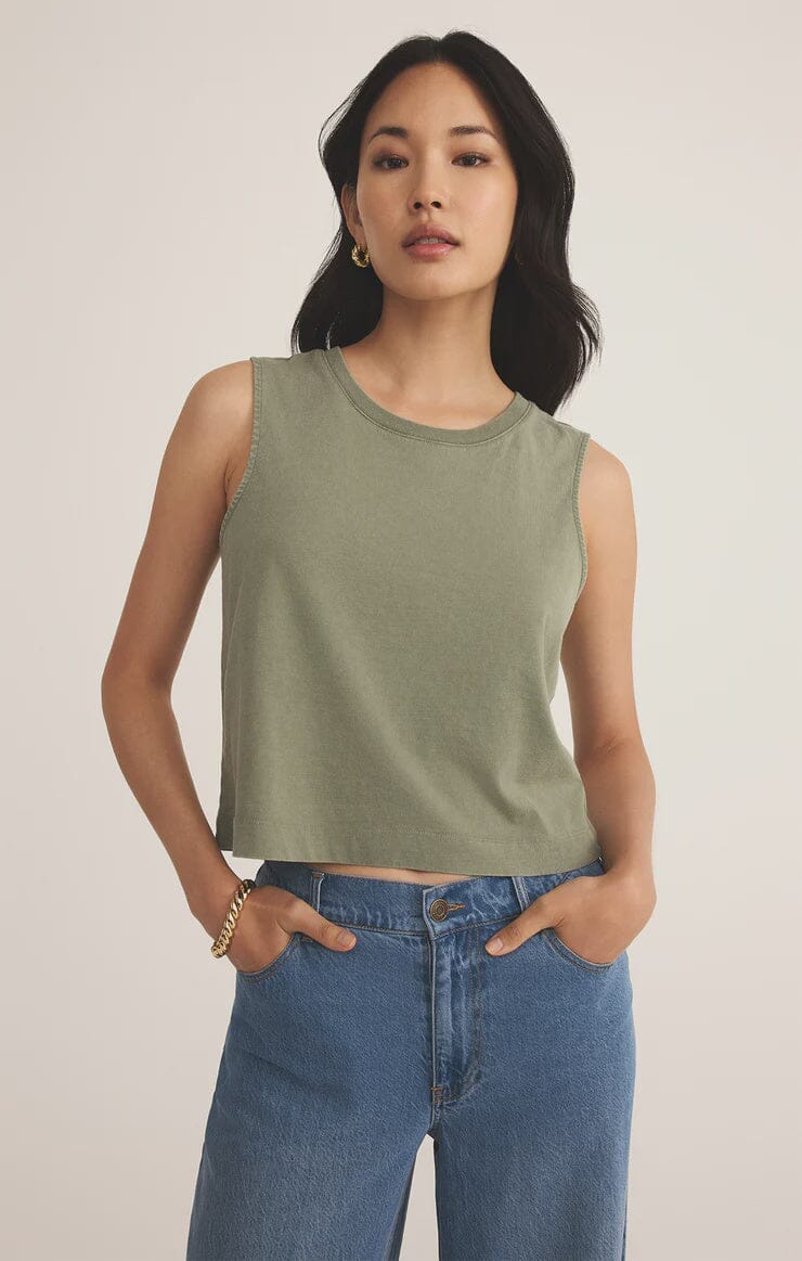 SLOANE COTTON JERSEY TANK, z supply, sage green cotton tank, cropped green jersey top, minimalist sage crop top