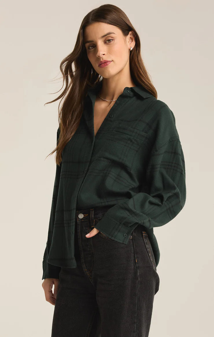 RIVER PLAID BUTTON DOWN Top z supply 