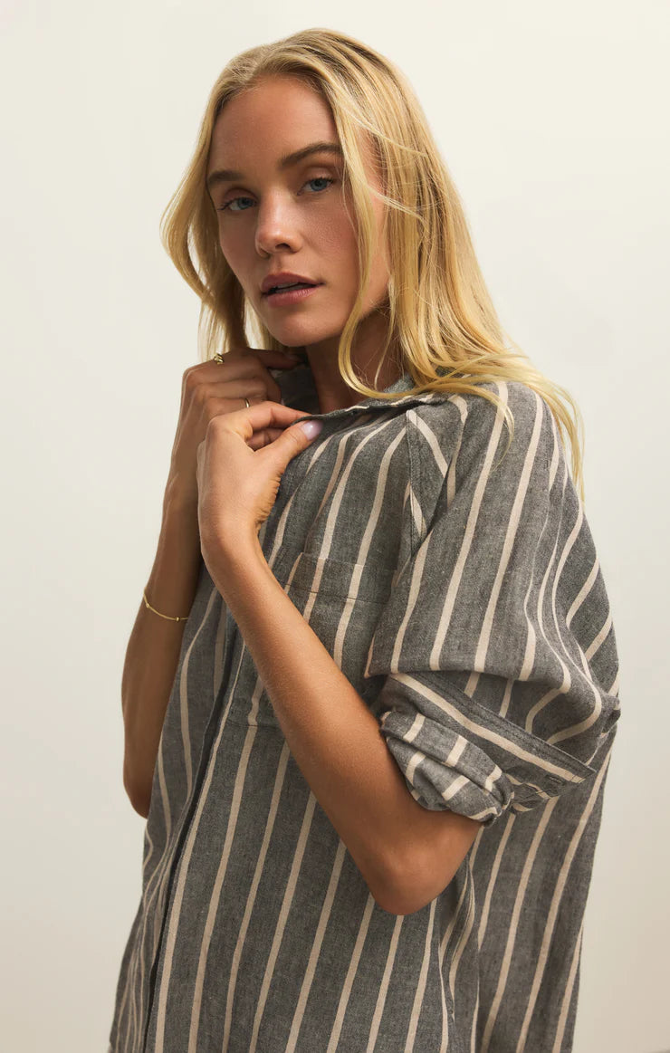 striped linen top women, linen shirt women summer outfit, breathable summer blouse women, womens everyday linen blouse, linen blouse vacation outfit women