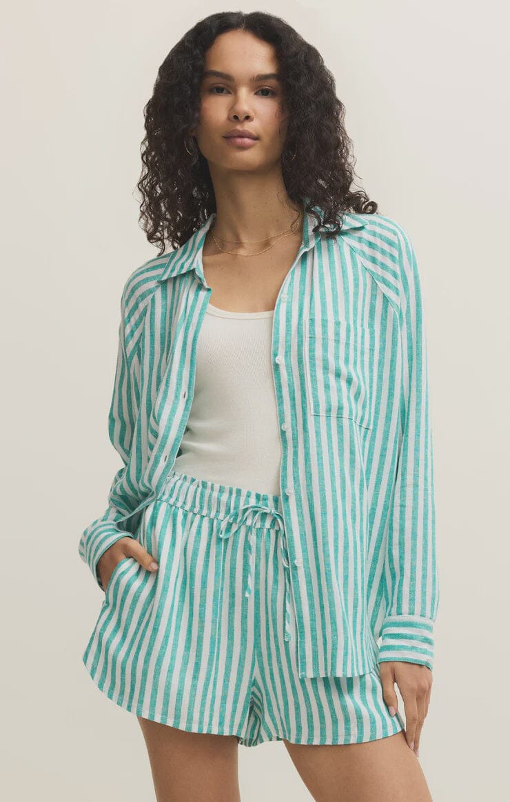 PERFECT LINEN STRIPED TOP (GREEN) Top z supply 