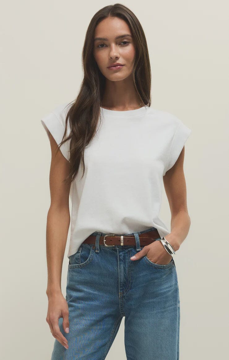 zsupply, white cotton jersey top women, womens cotton jersey t shirt, soft cotton tee women, cap sleeve white t shirt women