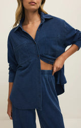women denim shirt, lightweight denim top, casual button up shirt women