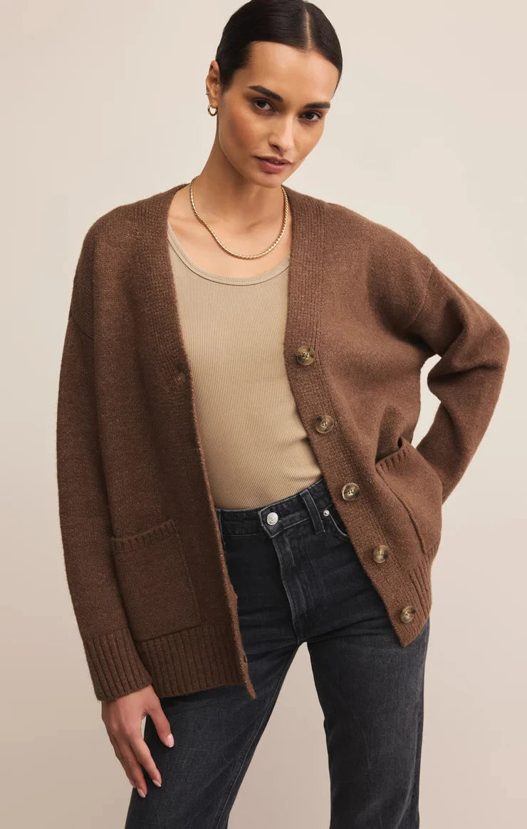 cozy neutral knitwear, soft brown pullover