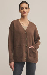 THEO CHOCOLATE BROWN CARDIGAN, z supply, brown knit cardigan, chocolate button front sweater 