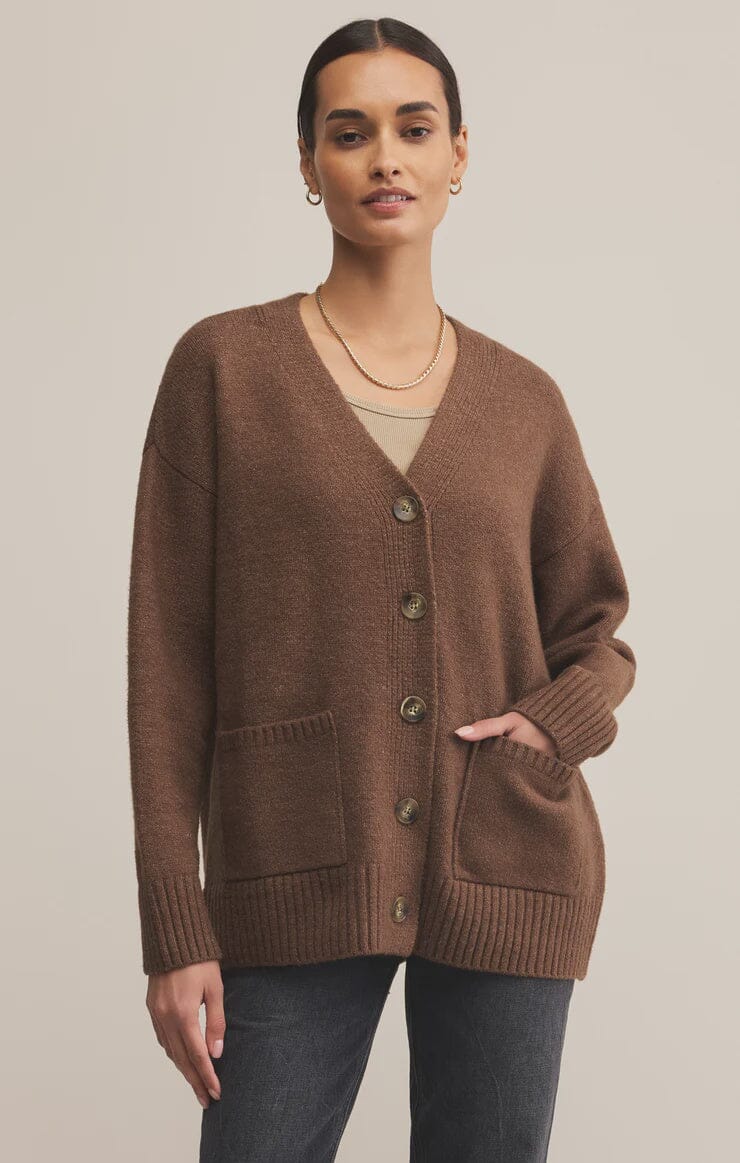 THEO CHOCOLATE BROWN CARDIGAN, z supply, brown knit cardigan, chocolate button front sweater 