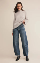 dove funnel neck sweater, soft grey knit sweater, cozy funnel sweater