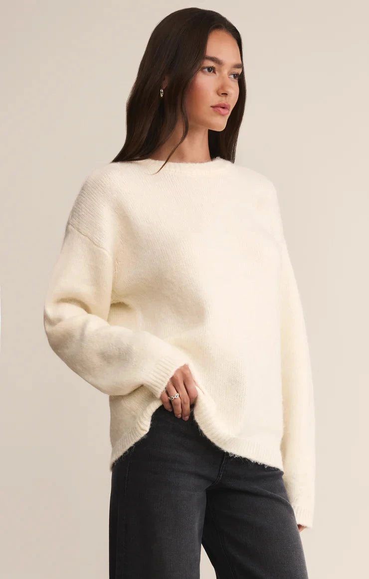 plush knit top, warm white sweater, women's winter sweater