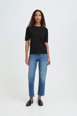 modern black knit tee, essential black top