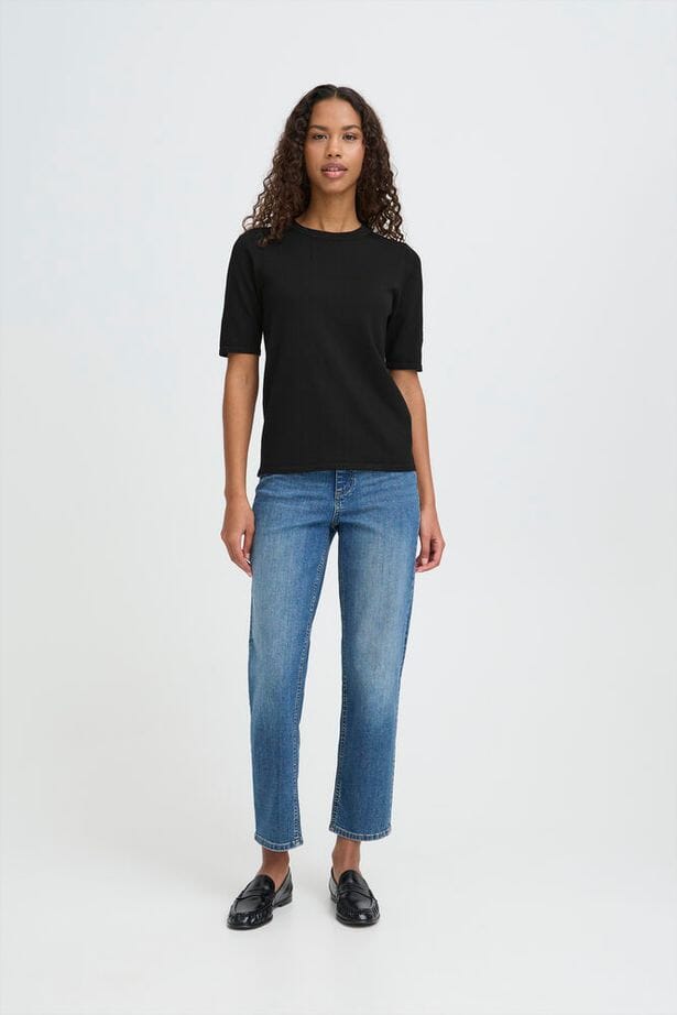 modern black knit tee, essential black top