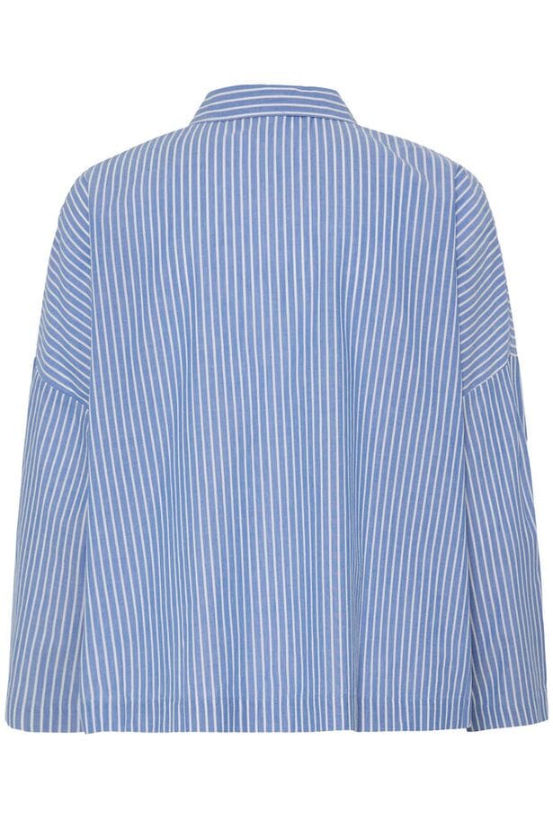 blue striped buttondown women, rounded collar shirt women