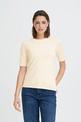 ICHI, cream knit short sleeve top