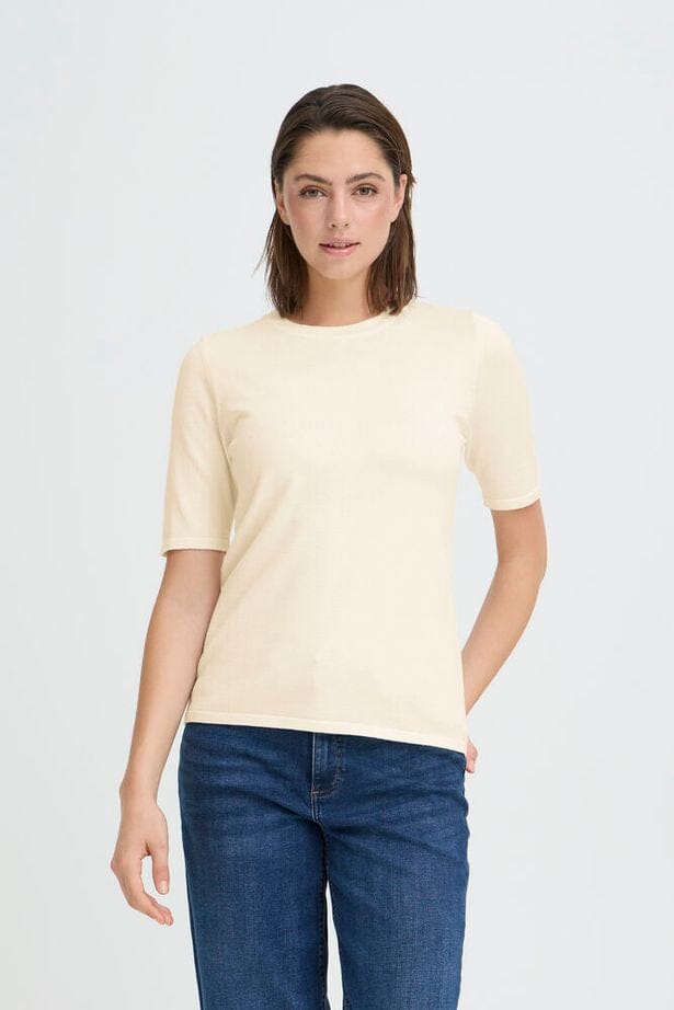 ICHI, cream knit short sleeve top