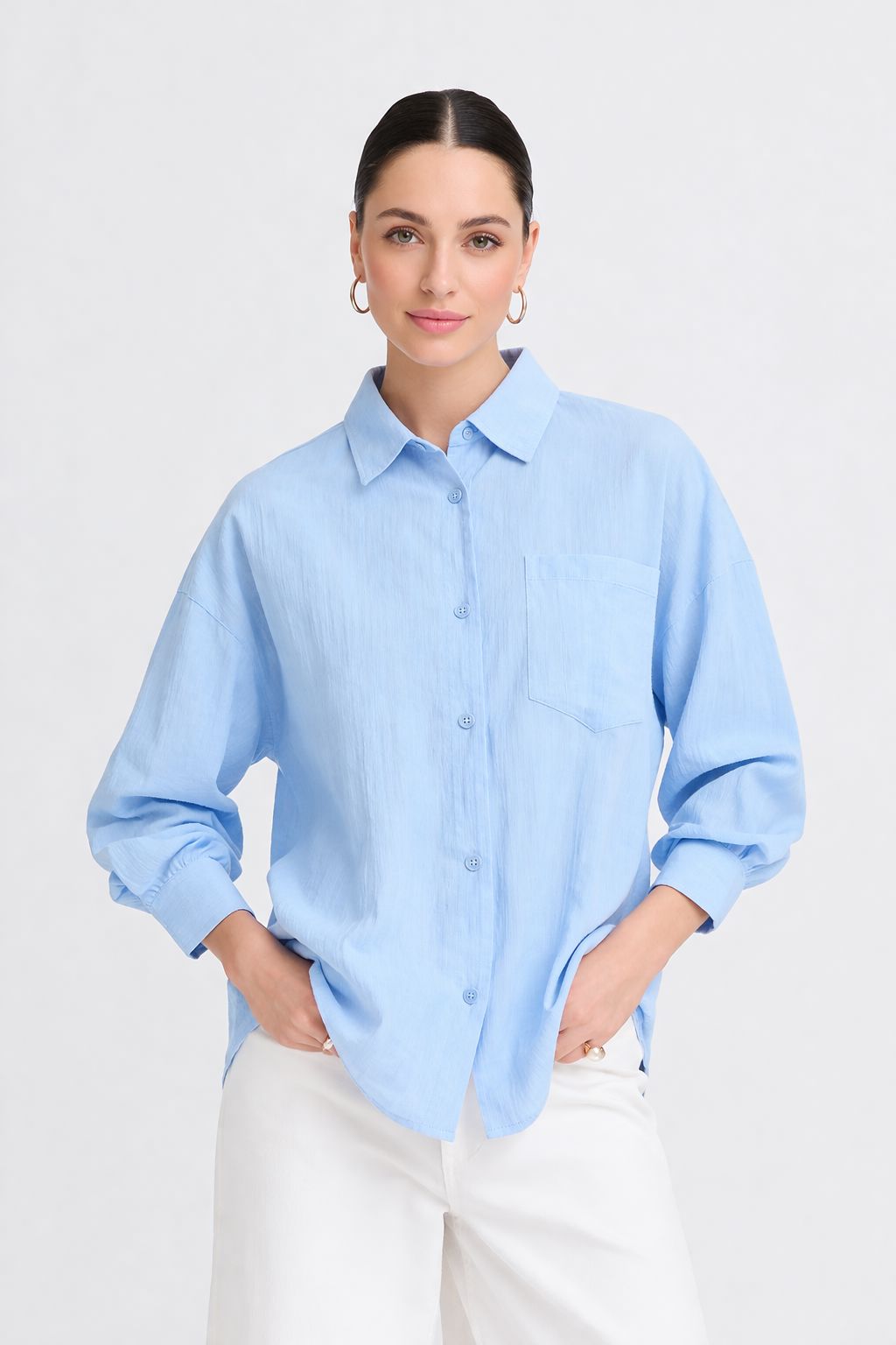 CLASSIC COTTON BUTTON DOWN SHIRT (BLUE)