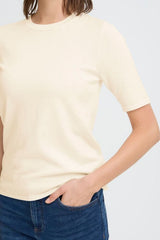modern neutral knit top, soft knit cream tee
