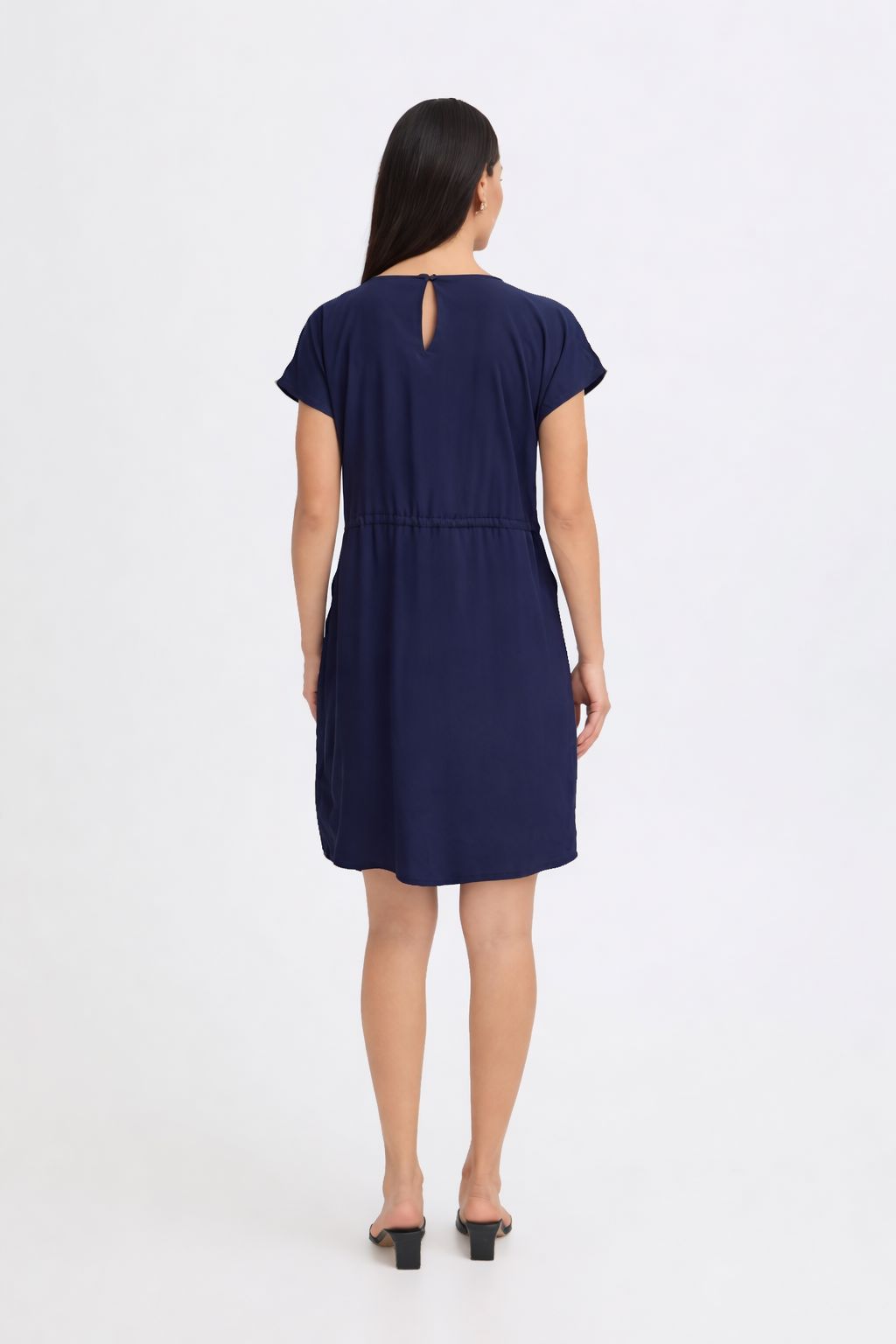 TIE WAIST SHORT SLEEVE DRESS (NAVY)