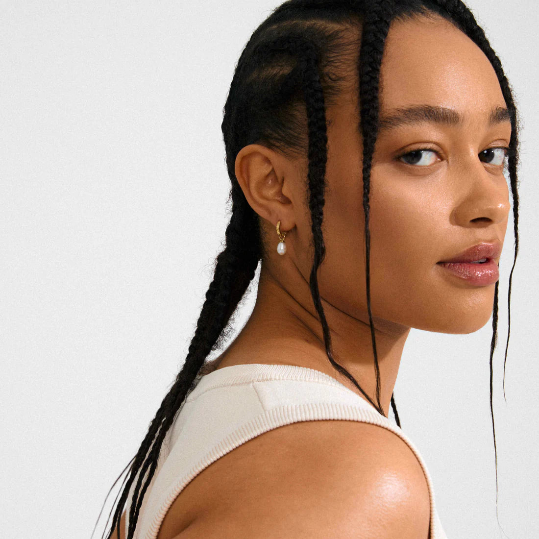 gold pearl drop earrings, small gold hoops with pearl