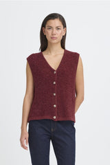 BURGUNDY BUTTON WAISTCOAT, VEST, ICHI 