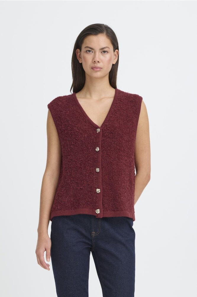 BURGUNDY BUTTON WAISTCOAT, VEST, ICHI 