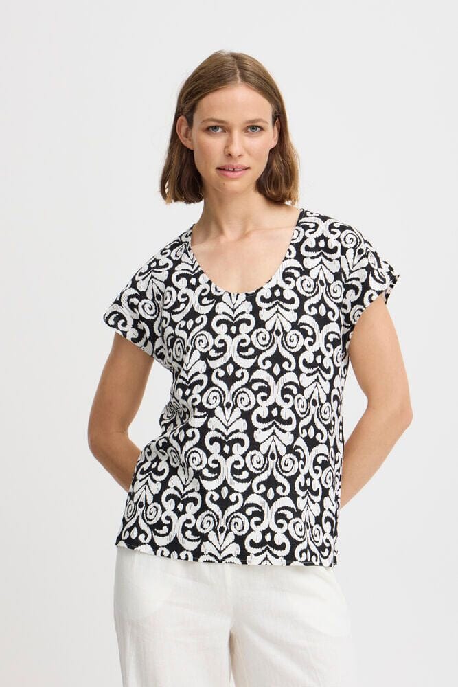 BLACK PRINT O-NECK BLOUSE Top B YOUNG 