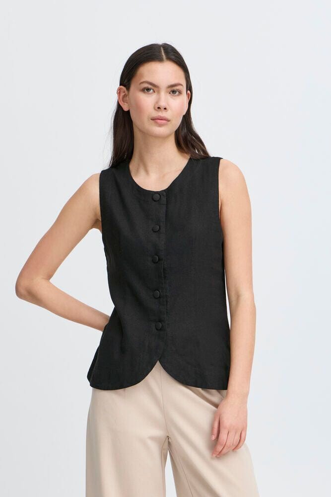 LINEN VEST (BLACK) VEST ICHI 