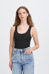 REVERSIBLE SMOOTHING TANK top, ICHI, reversible smoothing tank black
, versatile layering tank top, scoop neck and high neck tank, everyday black tank women