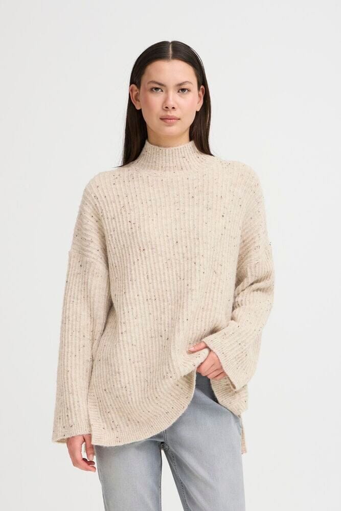 SPECKLED SIDE SLIT SWEATER, ICHI 