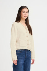 BRAIDED CARDIGAN, cream button up sweater, ICHI 