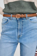 COGNAC LEANA BELT, ICHI , cognac leather belt with gold buckle