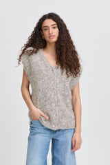 CLASSIC GREY KNIT VNECK VEST, ICHI 