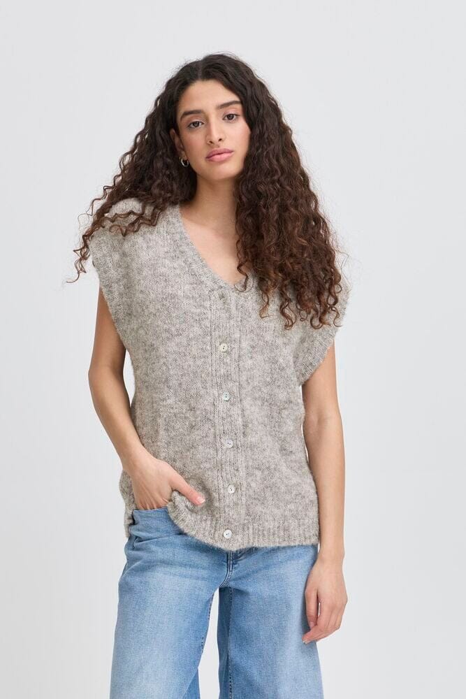 CLASSIC GREY KNIT VNECK VEST, ICHI 
