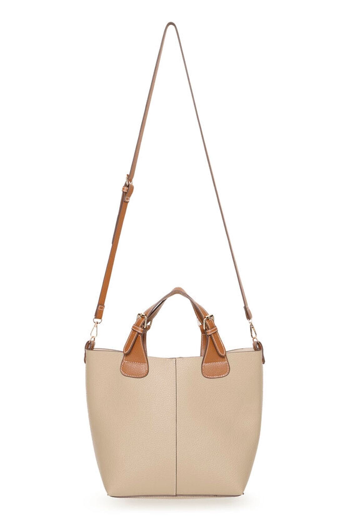 LARGE TOTE BAG, ICHI, Spacious taupe tote bag with adjustable shoulder strap and structured silhouette