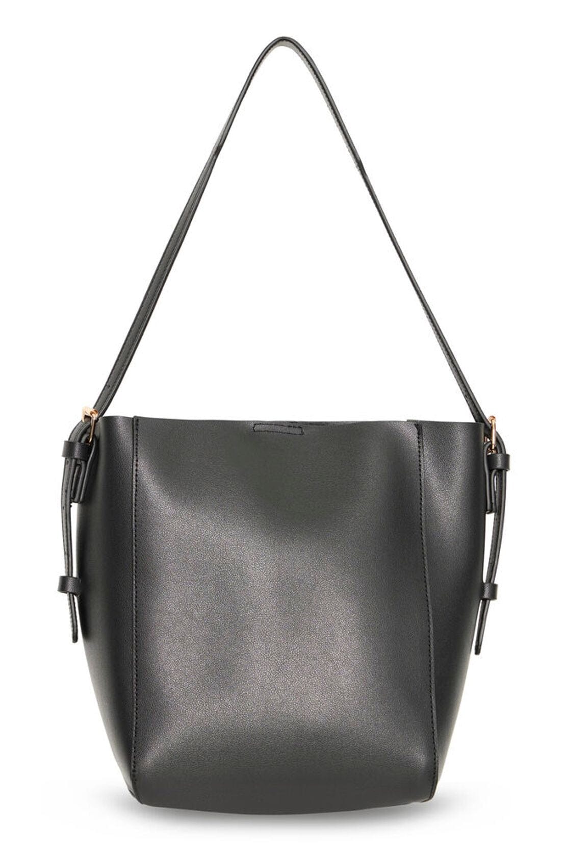 Bucket Tote Bag, Black Tote Bag, ICHI, Womens black faux leather bucket tote handbag