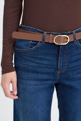 NUTA CLASSIC BELT, ICHI, vegan leather brown belt. minimal brown belt gold buckle, versatile everyday brown belt