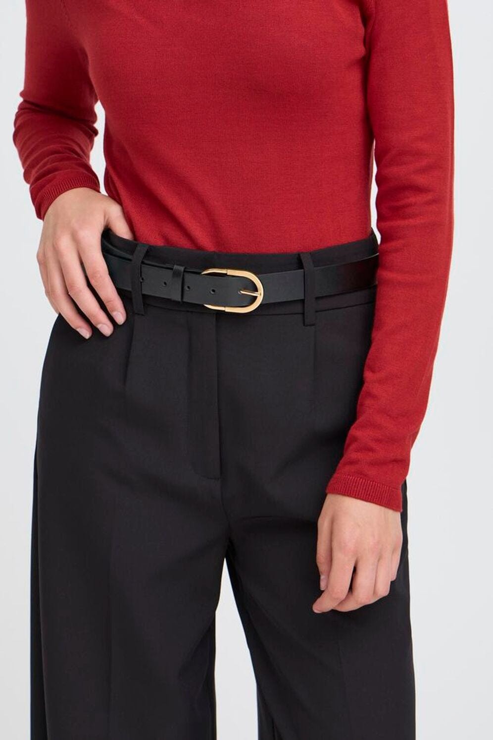 NUTA CLASSIC BELT, ICHI , vegan leather black belt, minimal black belt gold buckle, versatile everyday black belt