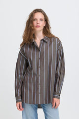 YONDER BROWN STRIPE BUTTON DOWN, ICHI 