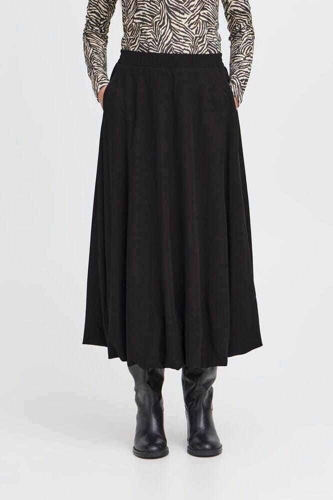 BLACK MOVEMENT SKIRT Skirt, black midi skirt, elastic waist skirt, ICHI 