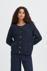 TEXTURED NAVY CARDIGAN, Cardigan, ICHI 