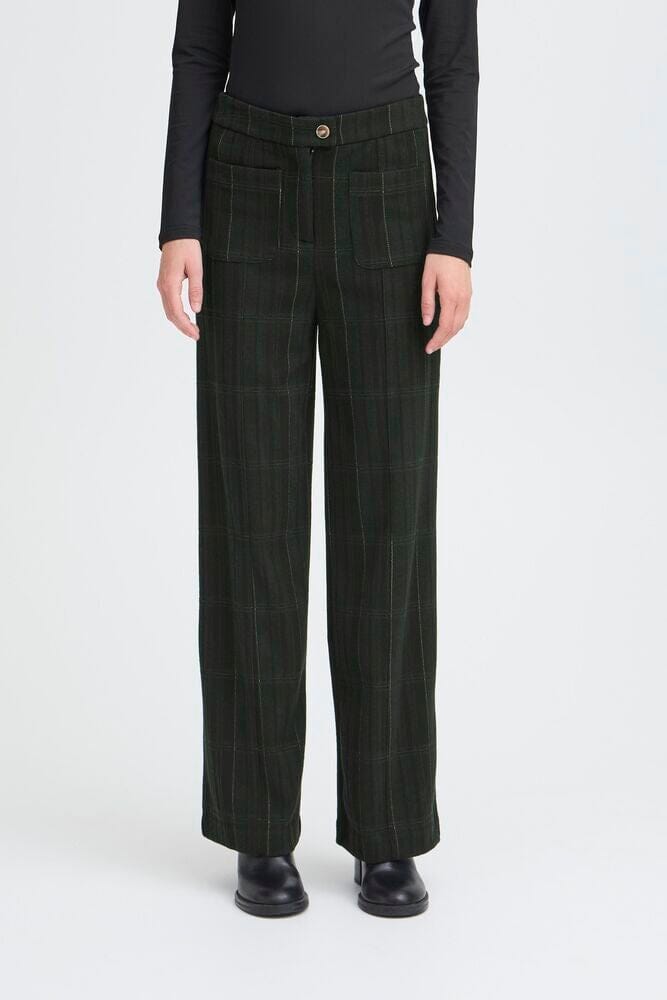 KATE WIDE LEG PLAID PANTS PANT, ICHI 