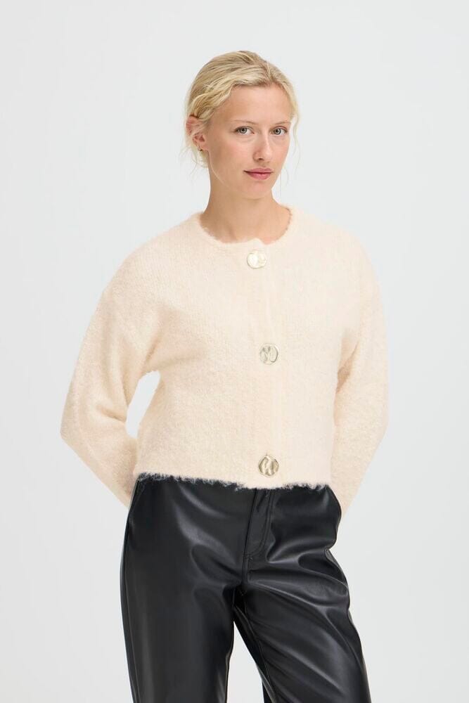 CREAM STATEMENT BUTTON SWEATER, B YOUNG 