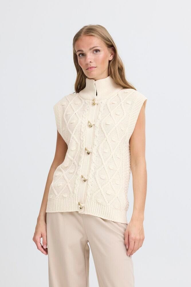 IVORY TOGGLE KNIT VEST, ICHI 