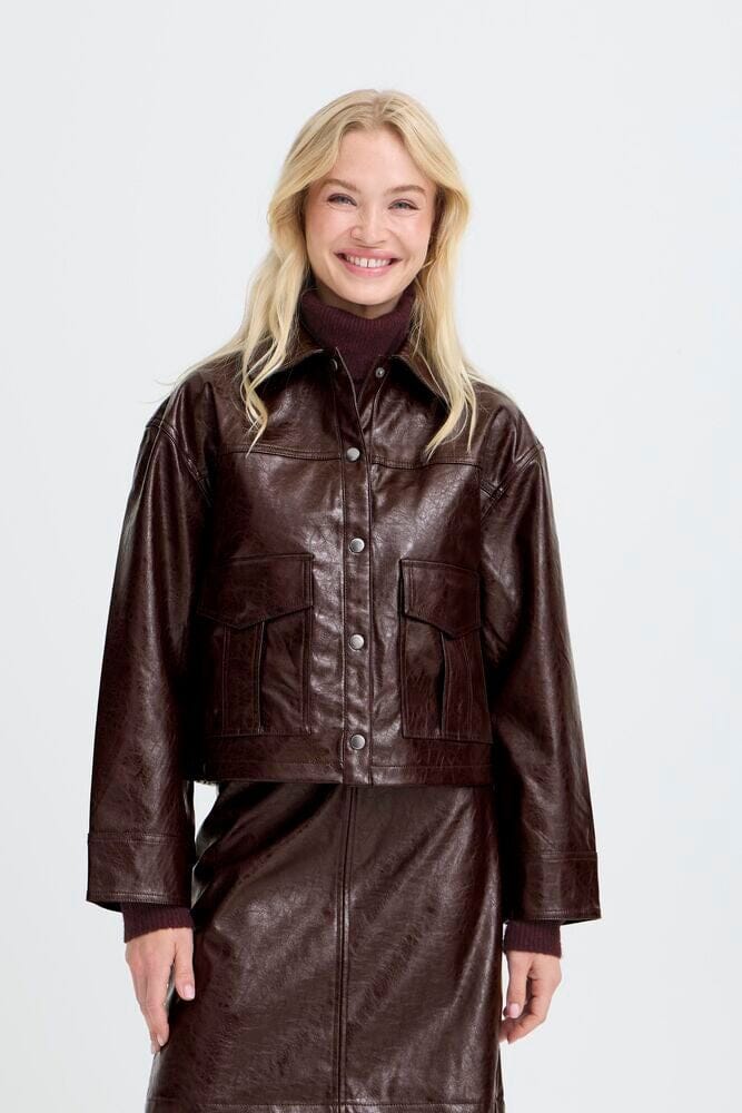 chocolate brown faux leather jacket, B YOUNG 
