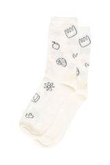 BLACK PRINTED SOCKS, ICHI, cream printed socks