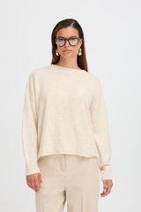 BIRCH KNIT PULLOVER, B YOUNG, cream knit sweater, neutral pullover top 