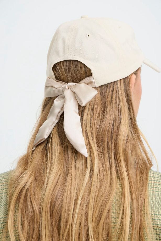 cream baseball cap women, ribbon back cap, cream adjustable hat women, women cream casual cap, feminine baseball cap