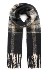 BLACK PLAID SCARF, ICHI, neutral check scarf, fall winter wrap scarf