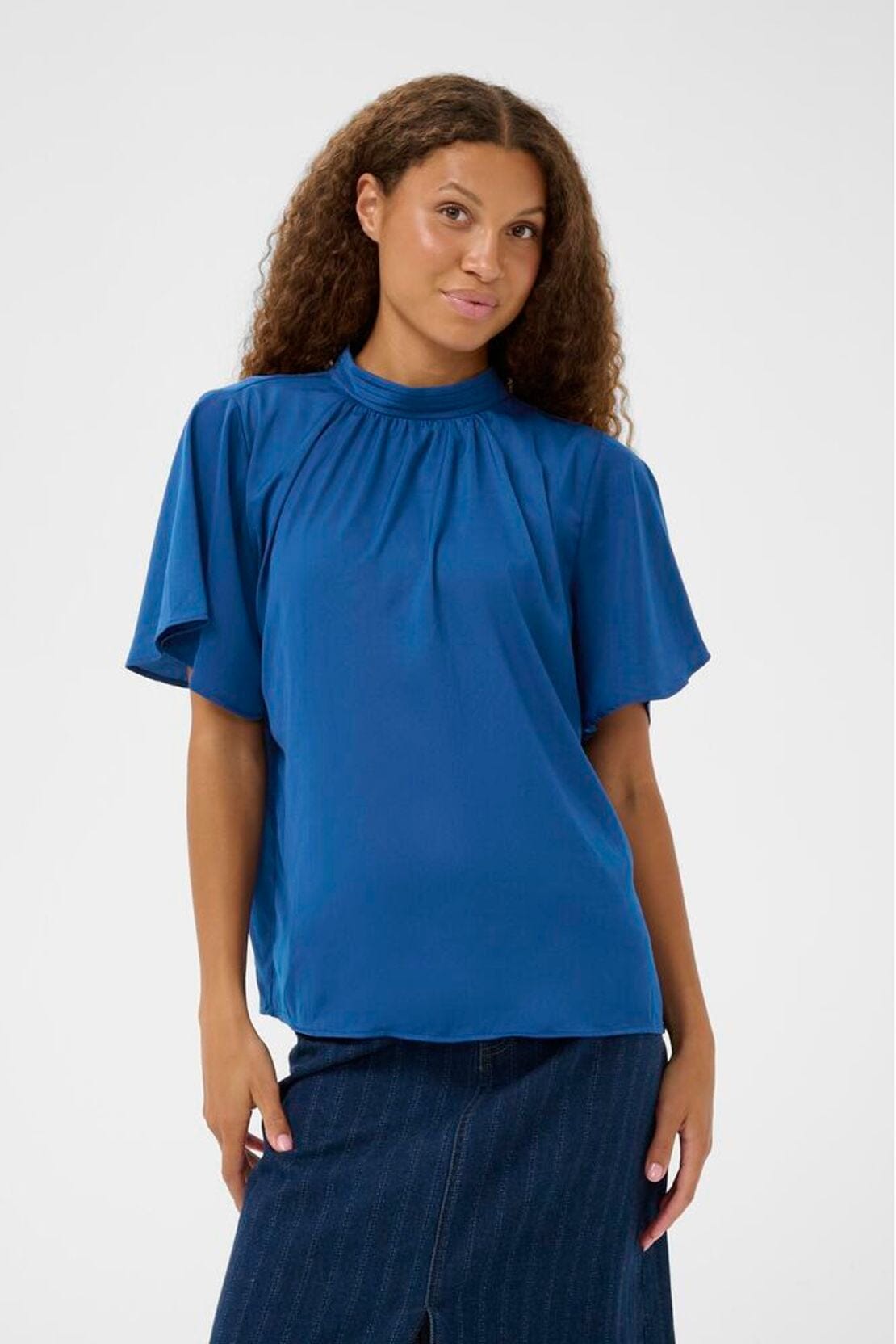 BLUE FLUTTER SLEEVE BLOUSE, saint tropez 