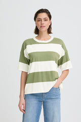 ichi, green striped knit top