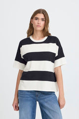 ichi, navy striped knit top