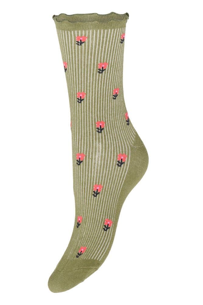 flower socks, ribbed floral socks, women flower crew socks, patterned socks women, cute everyday socks, floral print socks, green flower socks, casual fashion socks, spring socks women, statement socks