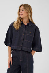 dark blue denim shirt, women denim shirt dark wash